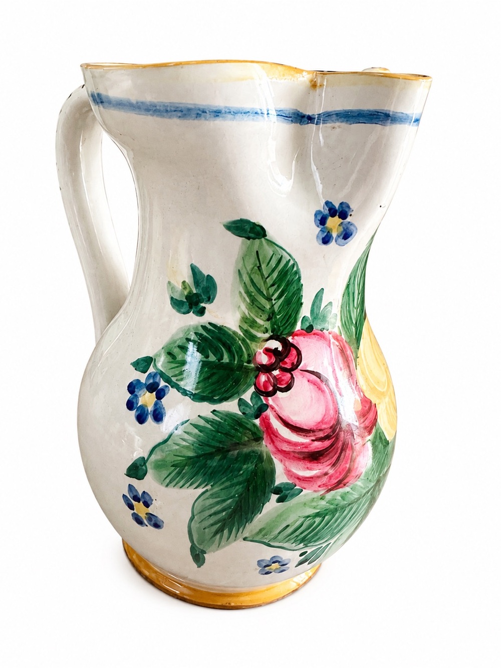 Vintage Large Italian Hand Painted Floral Pitcher Italie 618 Art Pottery 10”